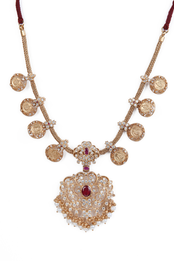 Anusuya Lakshmi Coin Necklace - 925 silver gold polish