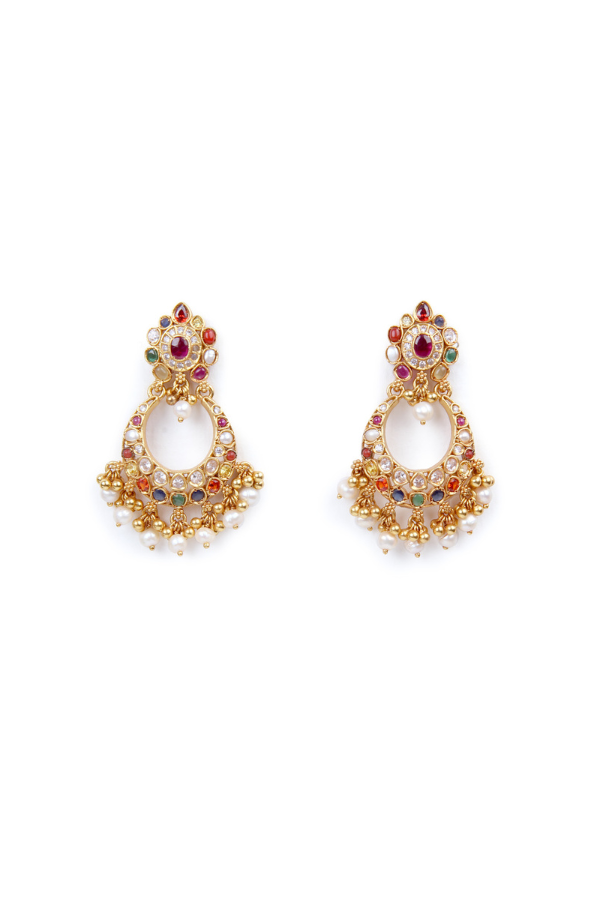 Anvi Navarathna Chaandbali Earring - 925 silver gold polish