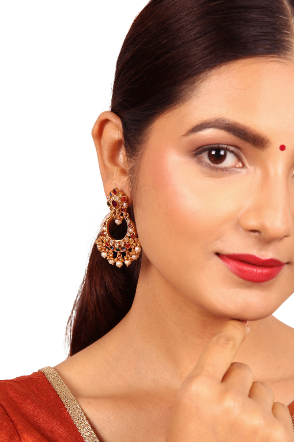 Anvi Navarathna Chaandbali Earring - 925 silver gold polish