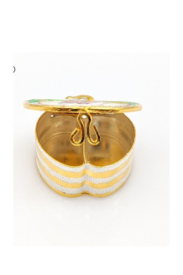 Apple peacock enamel kumkum box with 2 partition- pure silver gift items- pooja items for home,return gift for navarathri, &housewarming