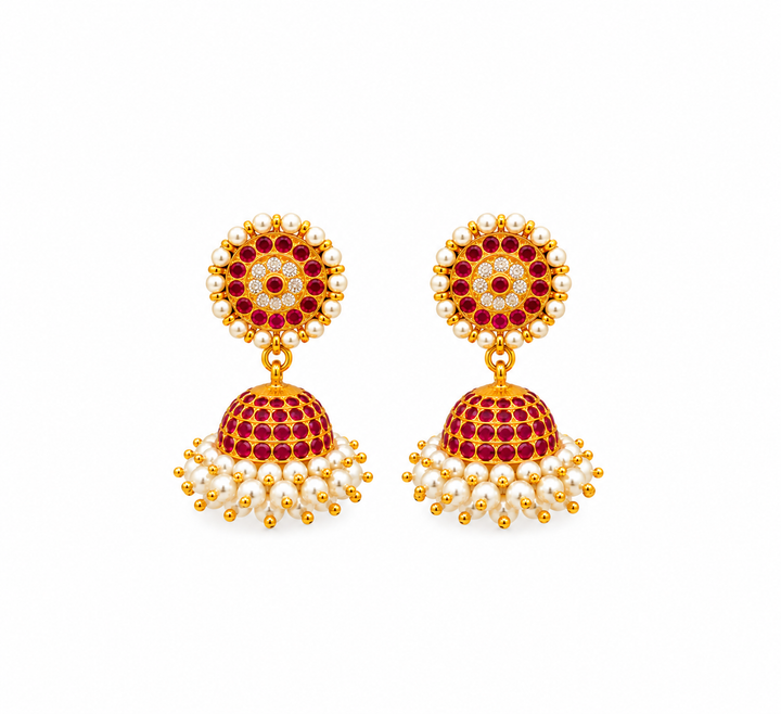 Bharatanatyam Sun Jhumka - 925 Silver (24 ct gold polished)