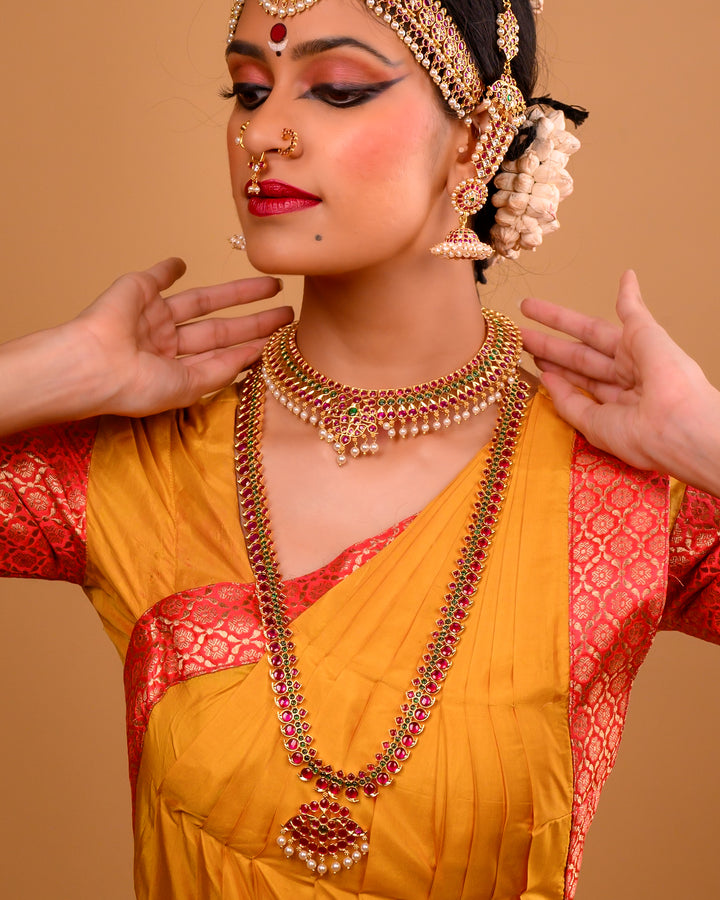 Bharatanatyam Short Necklace - 925 silver (24 ct Gold polish) dance jewelry