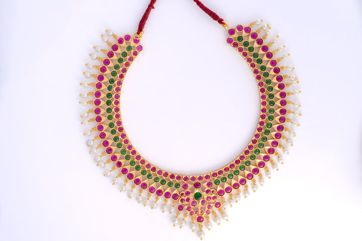 Bharatanatyam Short Necklace - 925 silver (24 ct Gold polish) dance jewelry