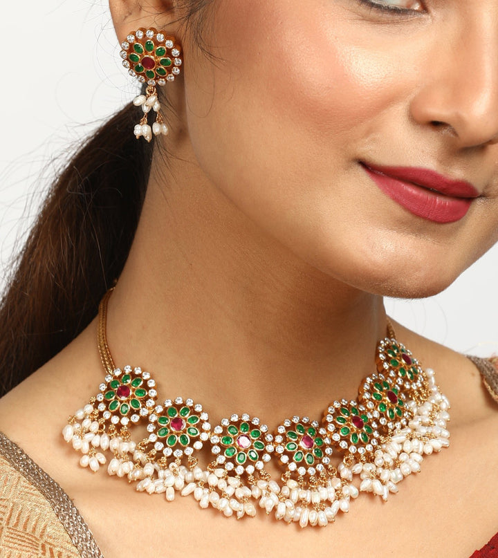 Bhargavi Necklace - 925 silver gold polish