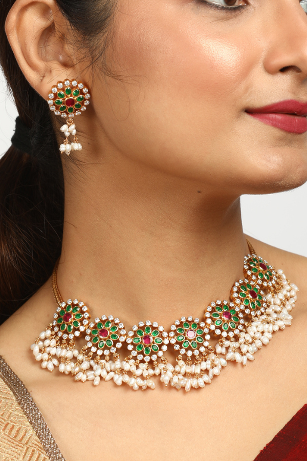 Bhargavi Necklace - 925 silver gold polish