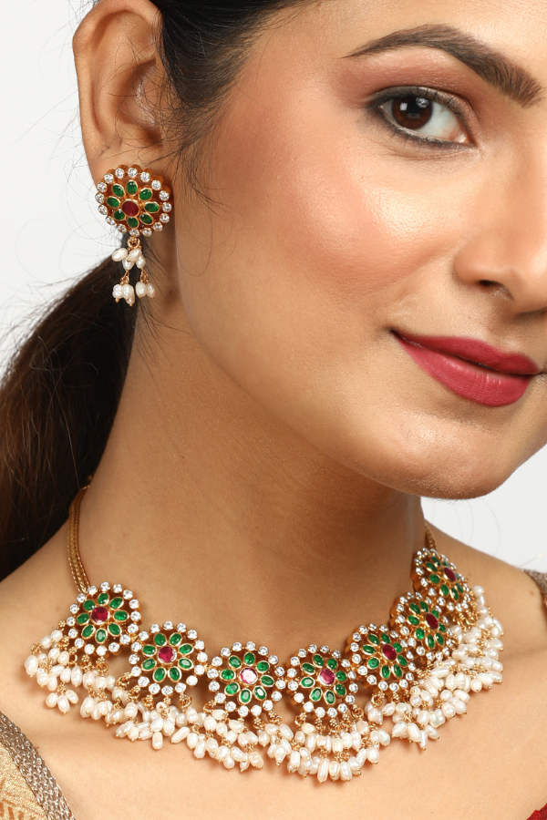 Bhargavi Necklace - 925 silver gold polish