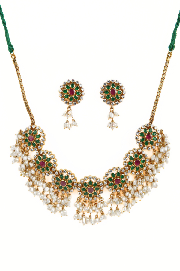 Bhargavi Necklace - 925 silver gold polish