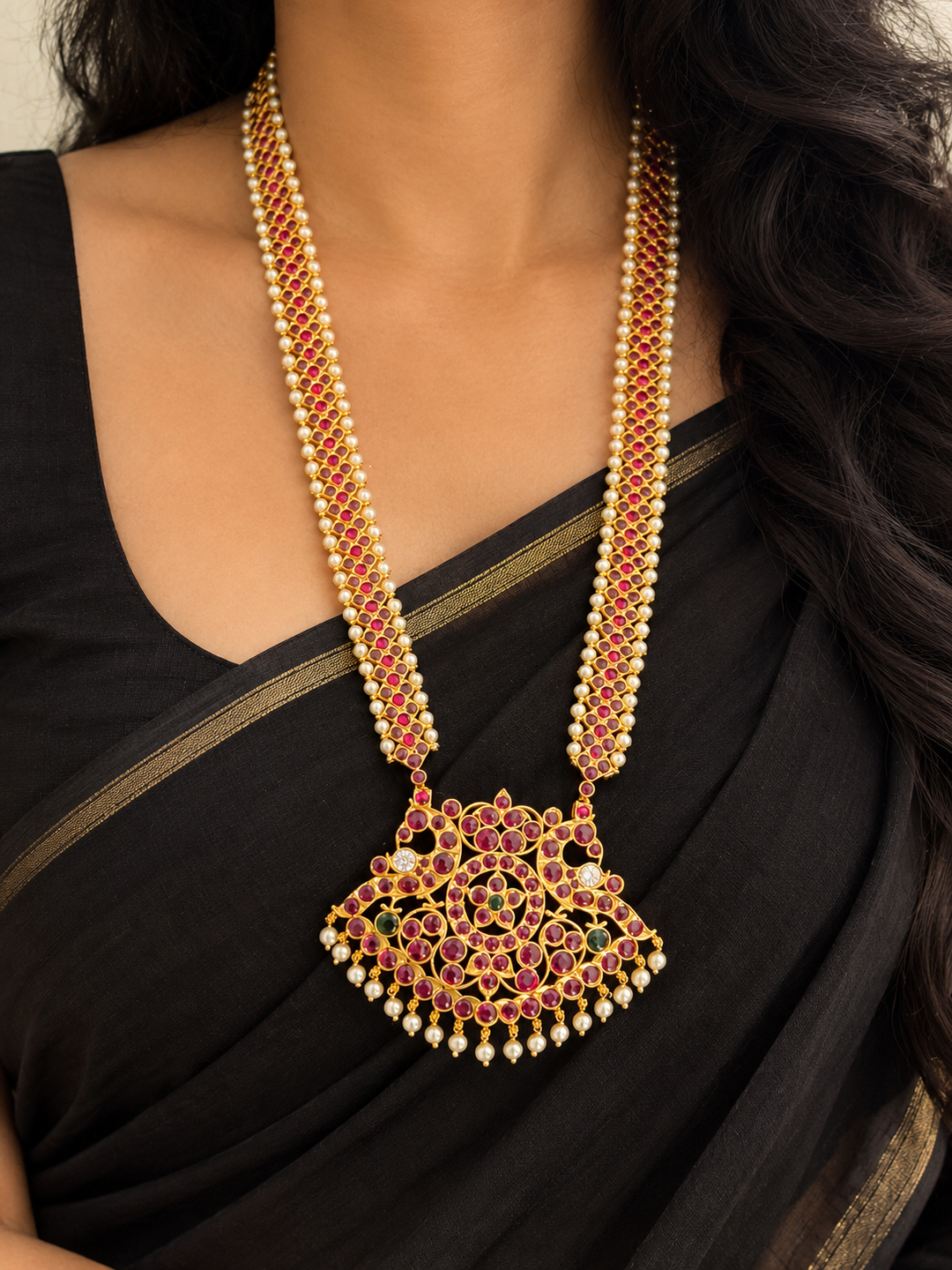 Pearl Haram - 925 Silver 24 carat gold polished - Bharatanatyam Necklace
