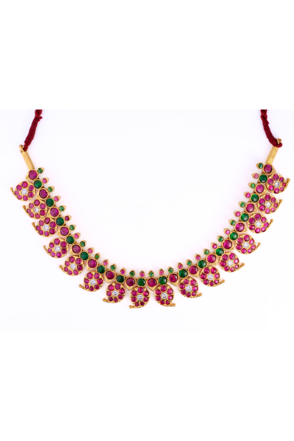 Shubam Mango Necklace - 925 silver (24 ct gold polish) - Bharatanatyam necklace