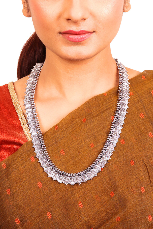 Charvi Kasu Malai Necklace - 925 oxidized silver