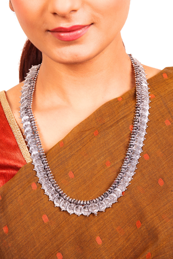 Charvi Kasu Malai Necklace - 925 oxidized silver
