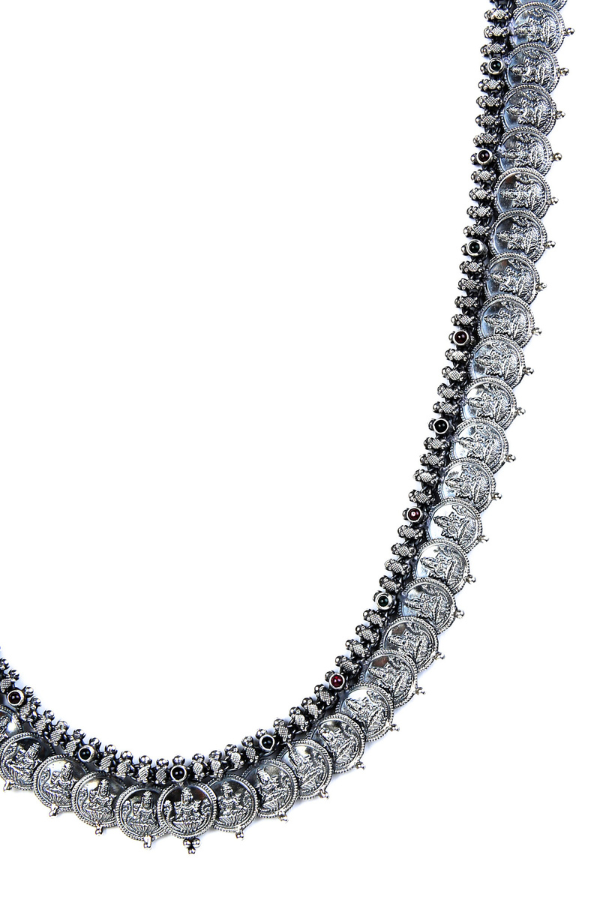 Charvi Kasu Malai Necklace - 925 oxidized silver
