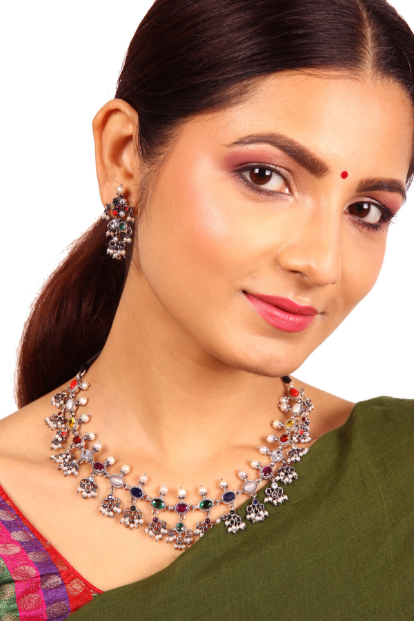 Chinmayi Navarathna Necklace - 925 oxidized silver