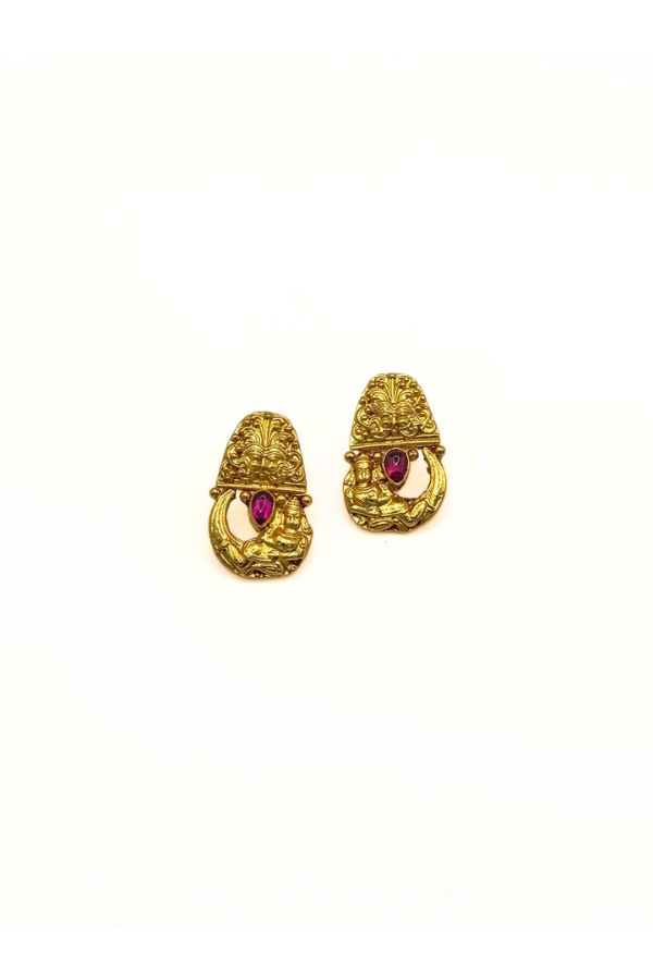 Silver Gold polished earrings with red gemstones