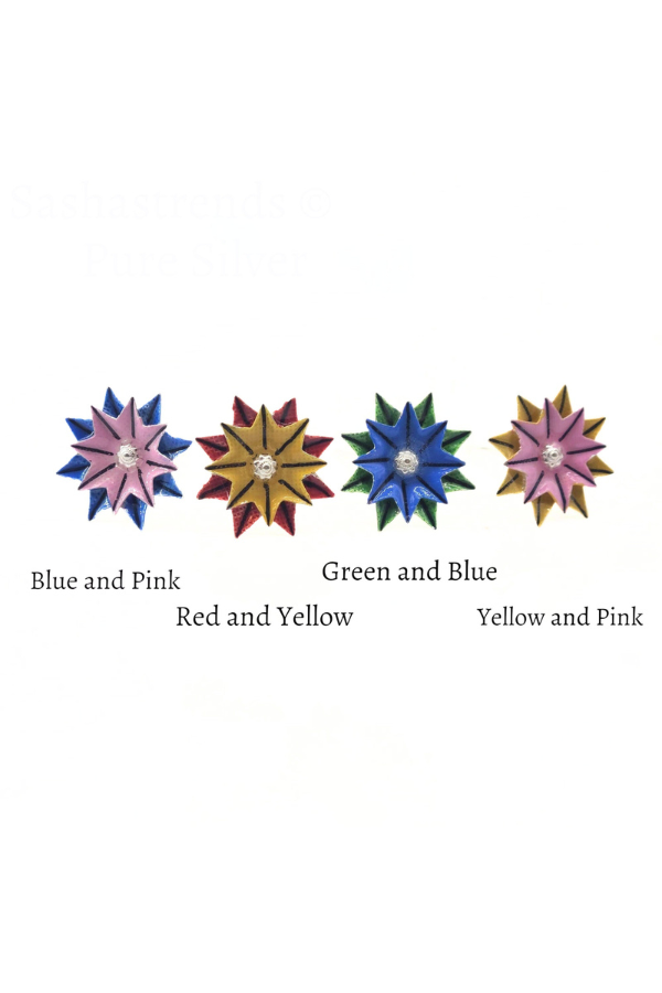 Enamel silver flower- pure silver gift items- silver pooja items for home, return gift for navarathri, wedding and housewarming