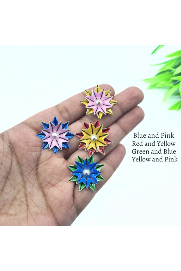 Enamel silver flower- pure silver gift items- silver pooja items for home, return gift for navarathri, wedding and housewarming