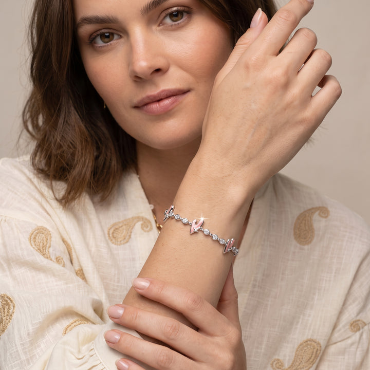 Pink Heart Silver Bracelet