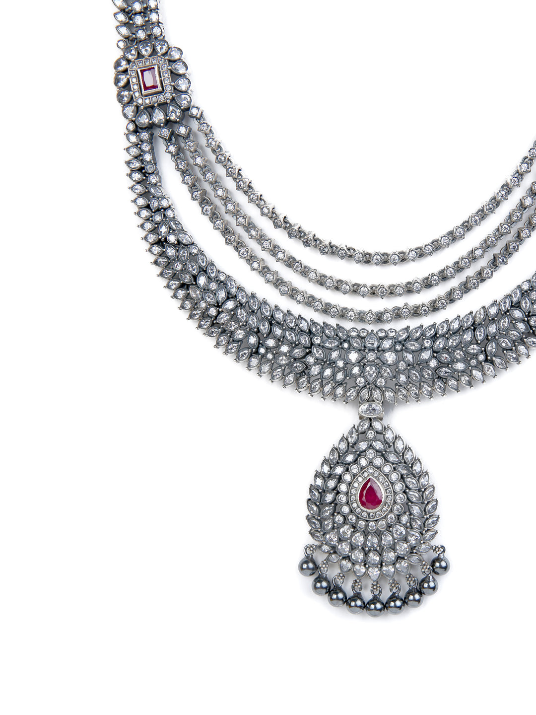 Ganga Necklace - 925 oxidized silver - Zircon jewelry