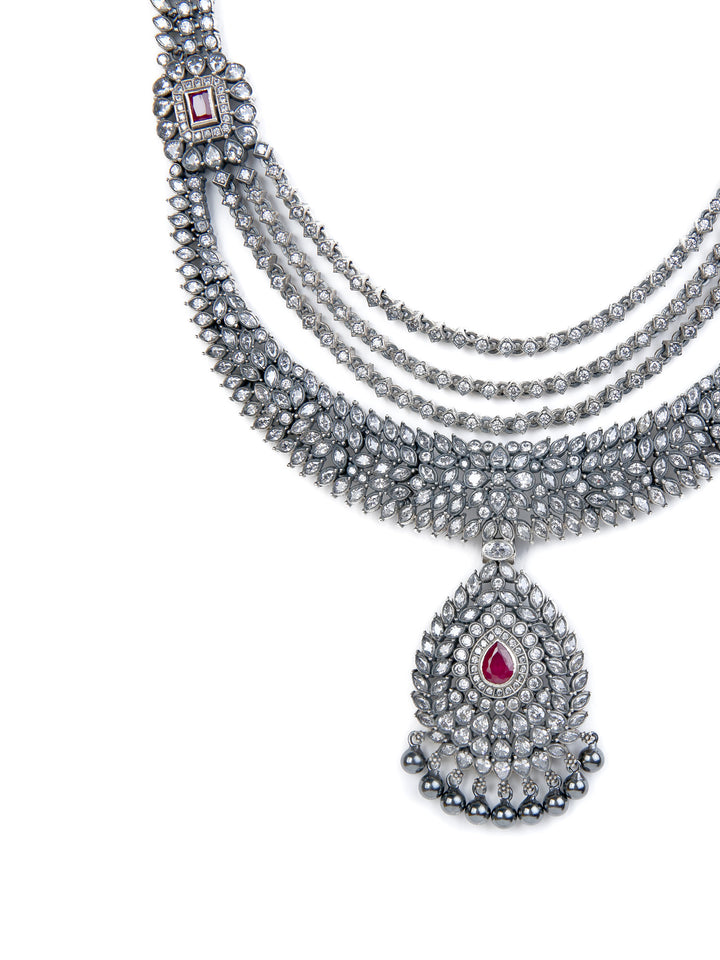 Ganga Necklace - 925 oxidized silver - Zircon jewelry