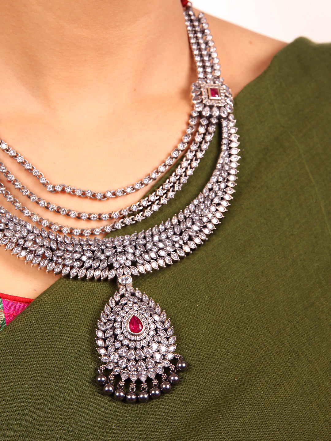 Ganga Necklace - 925 oxidized silver - Zircon jewelry