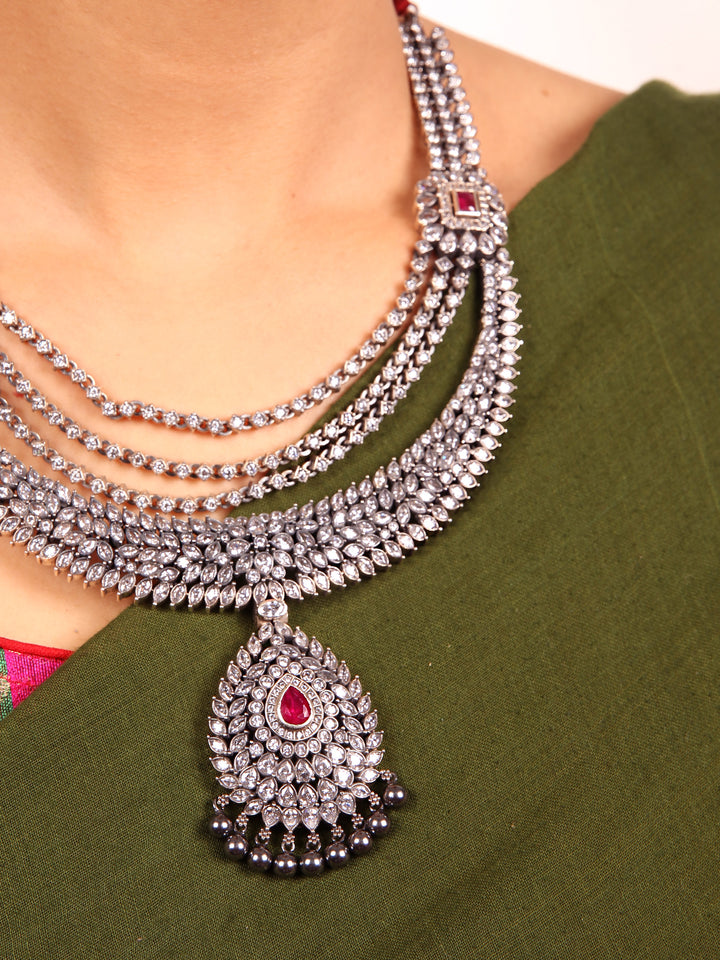 Ganga Necklace - 925 oxidized silver - Zircon jewelry