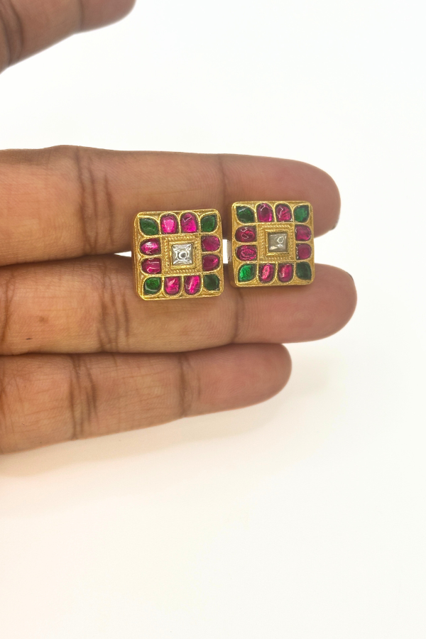 Gold earrings with colorful gemstones