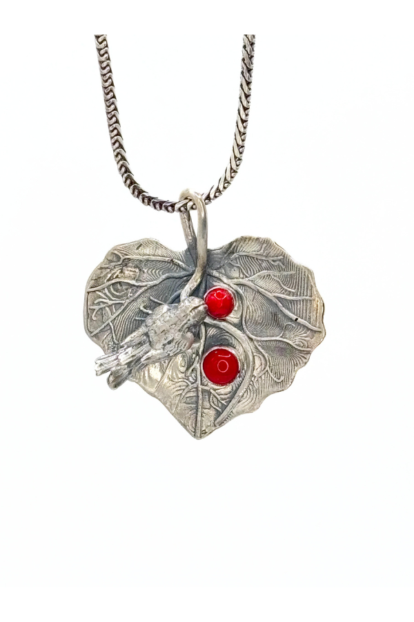 Feathered Serenity Pendant - 925 silver oxidized