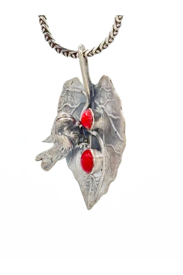 Feathered Serenity Pendant - 925 silver oxidized