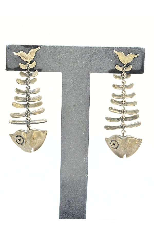 Silver fishbone-style earrings