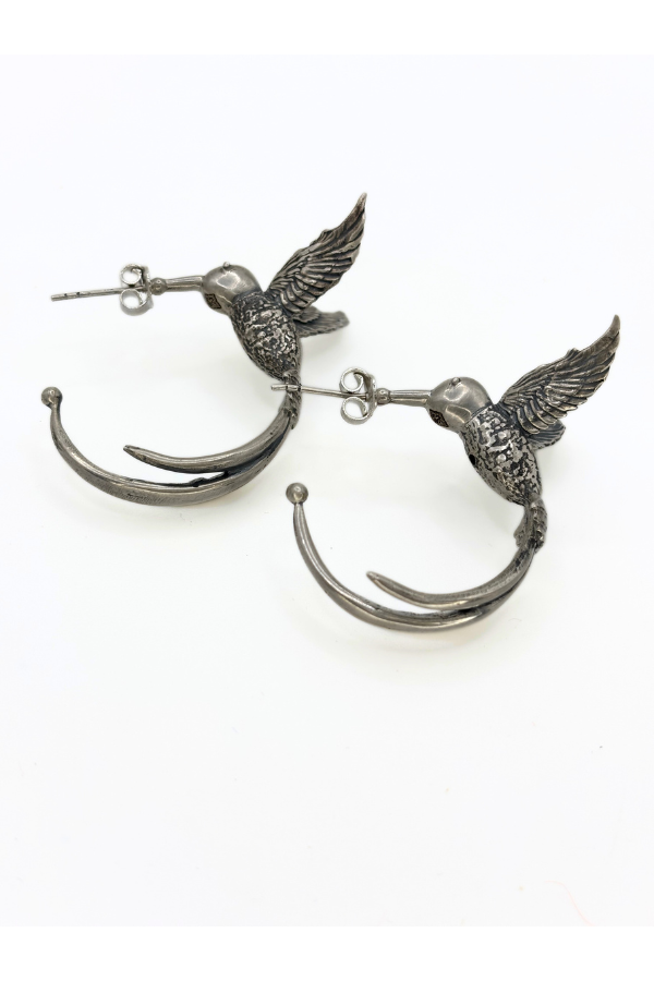 Pair of silver hummingbird earrings