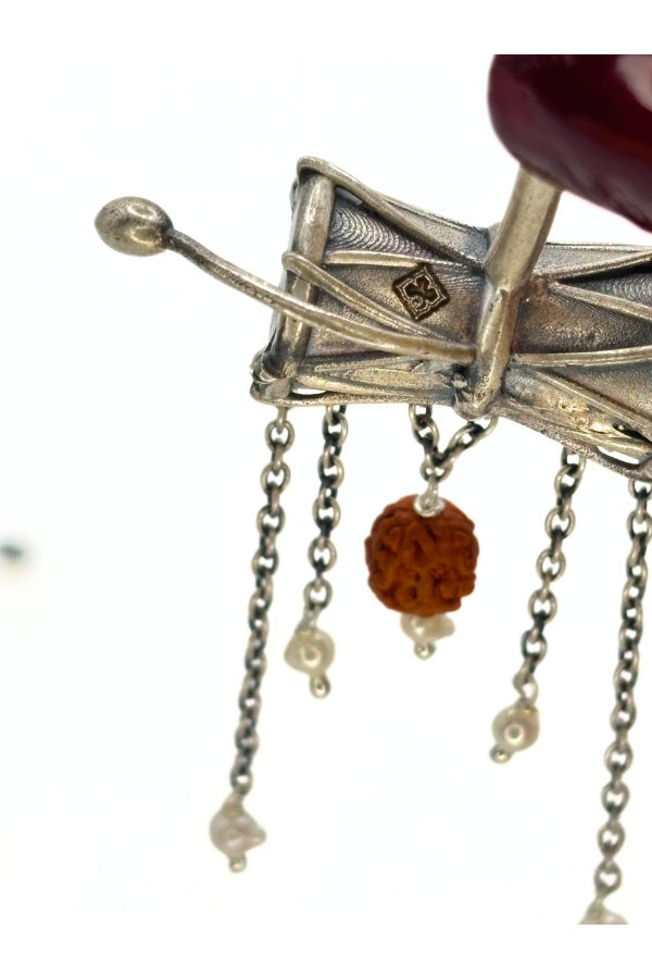 Shiva Damaroo and Rudraksha earring - 925 silver oxidized