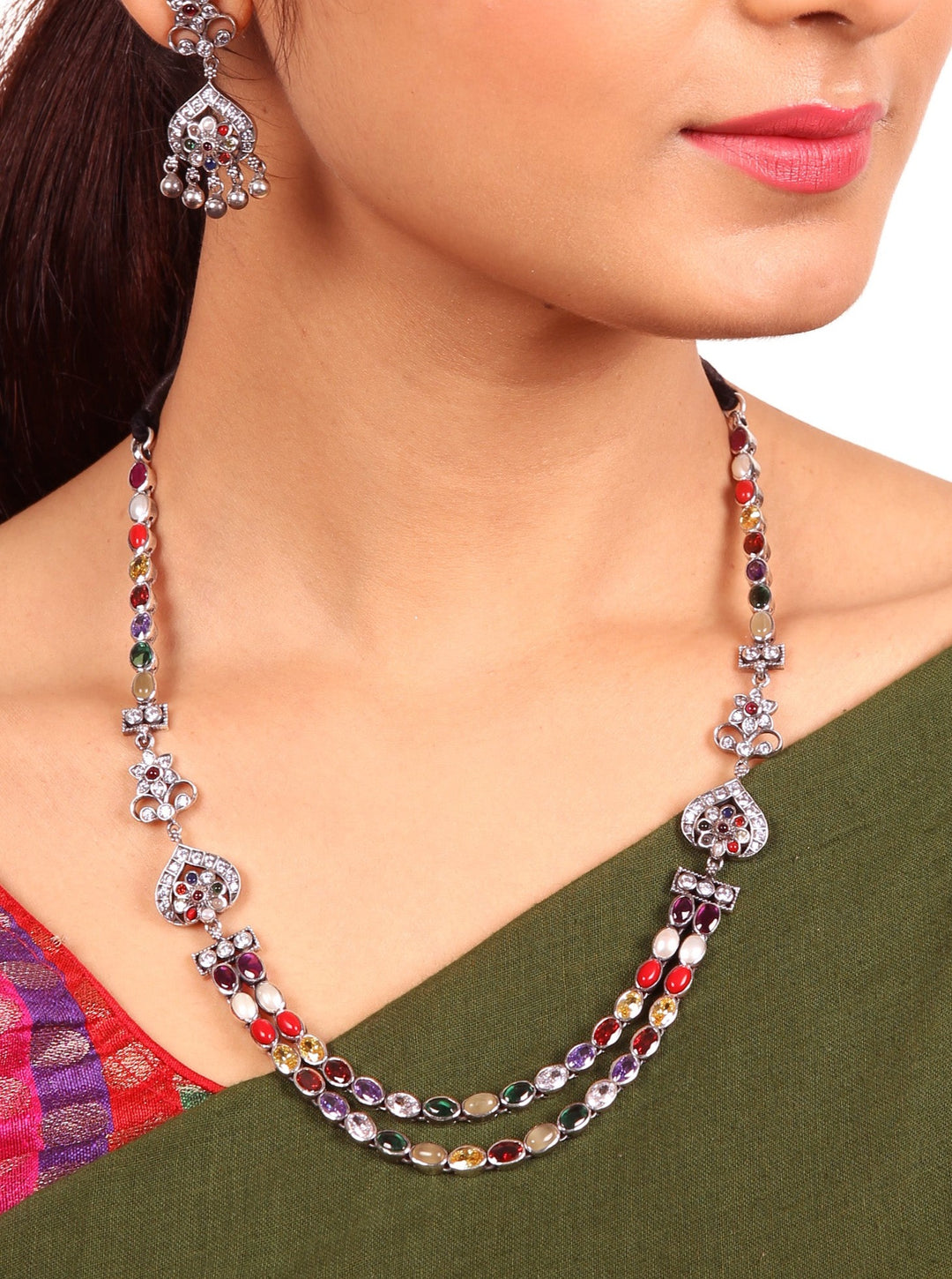 Gopika Navarathna Necklace - 925 silver oxidized