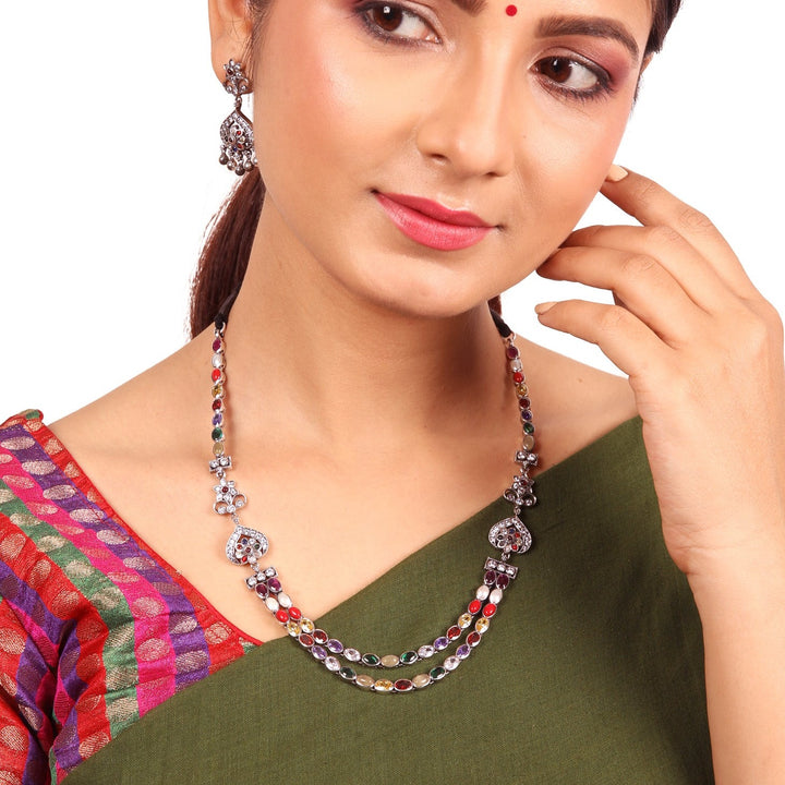 Gopika Navarathna Necklace - 925 silver oxidized