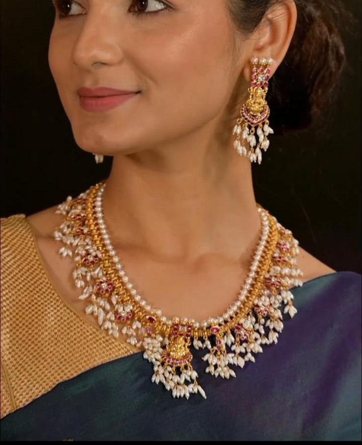 Akshara Guttapusalu Necklace-925 silver gold polish-Pearl necklace