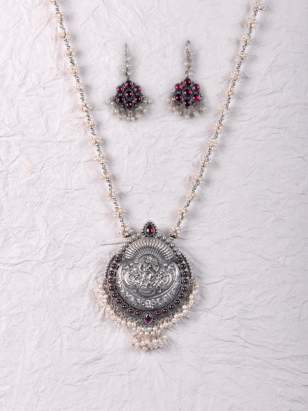Hari Krishna pendant with chain - 925 oxidized silver
