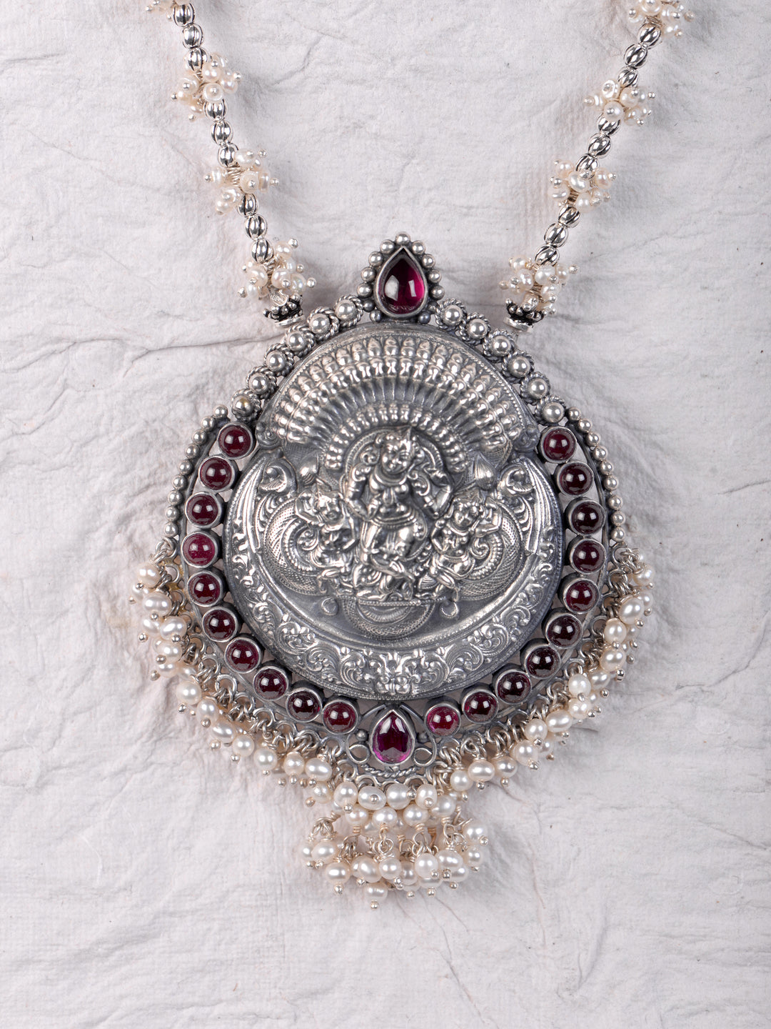 Hari Krishna pendant with chain - 925 oxidized silver