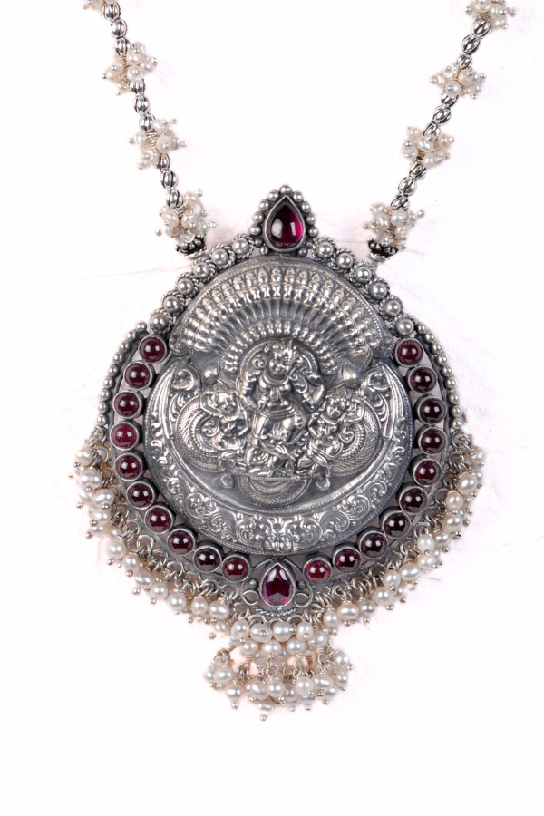 Hari Krishna pendant with chain - 925 oxidized silver