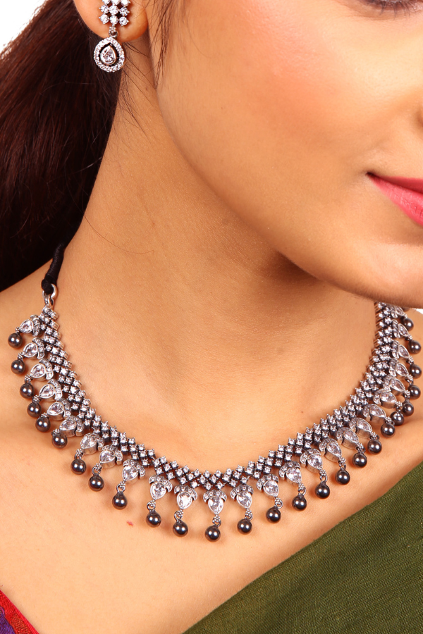 Harinika Necklace - 925 silver oxidized