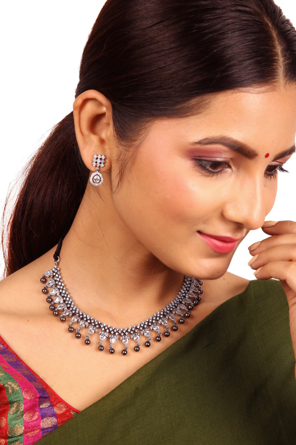 Harinika Necklace - 925 silver oxidized