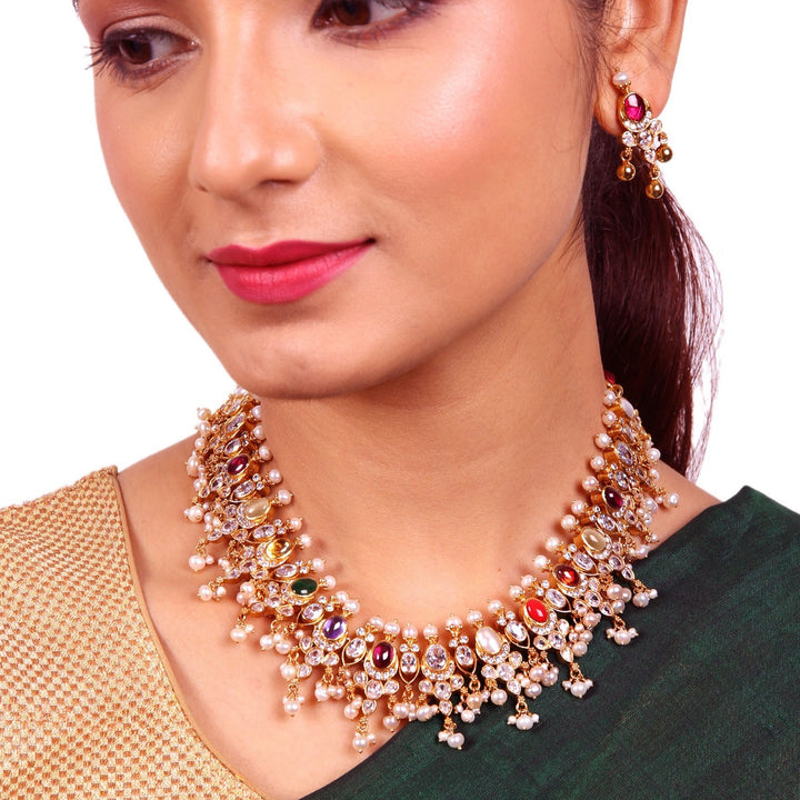 Hasi Navarathna Necklace - 925 silver gold polish
