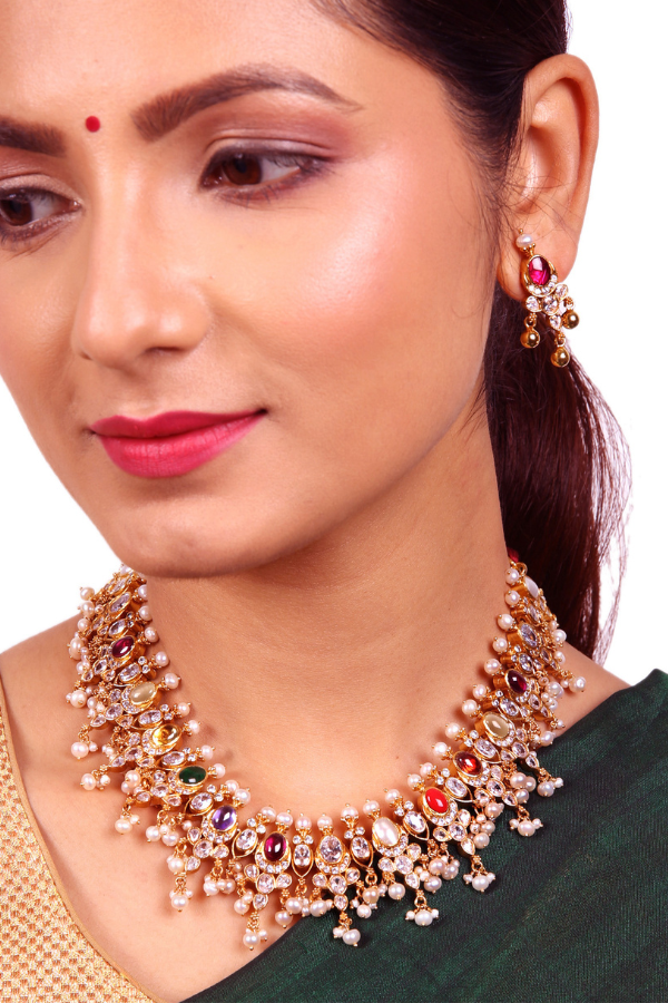 Hasi Navarathna Necklace - 925 silver gold polish