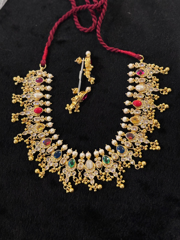 Kavi Navarathna Necklace - 925 silver gold polish