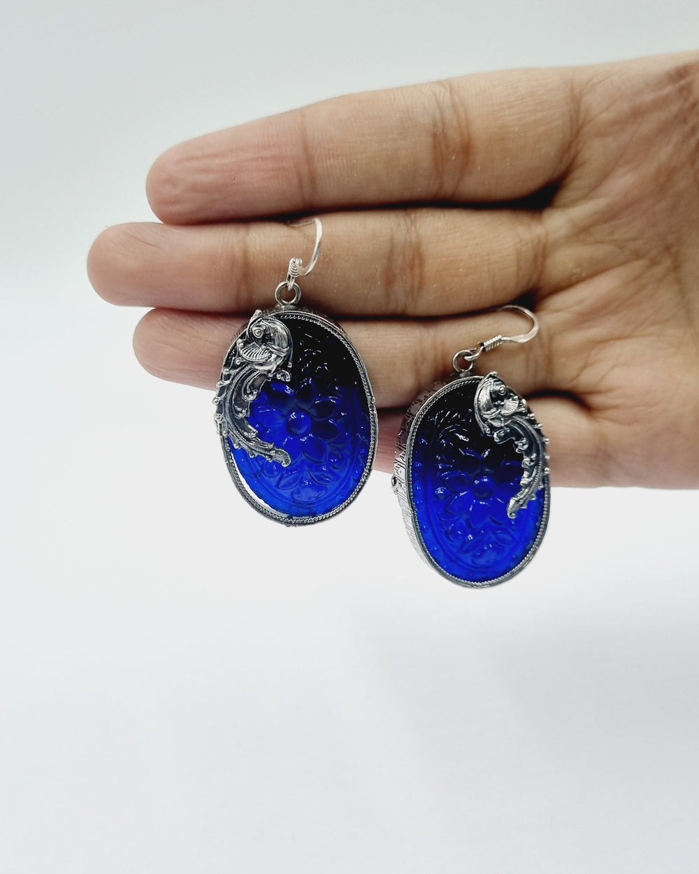Sterling silver earring, 925 Silver jewelry, Blue stone jewelry, Navarathri, festival collections, Christmas, Gifts