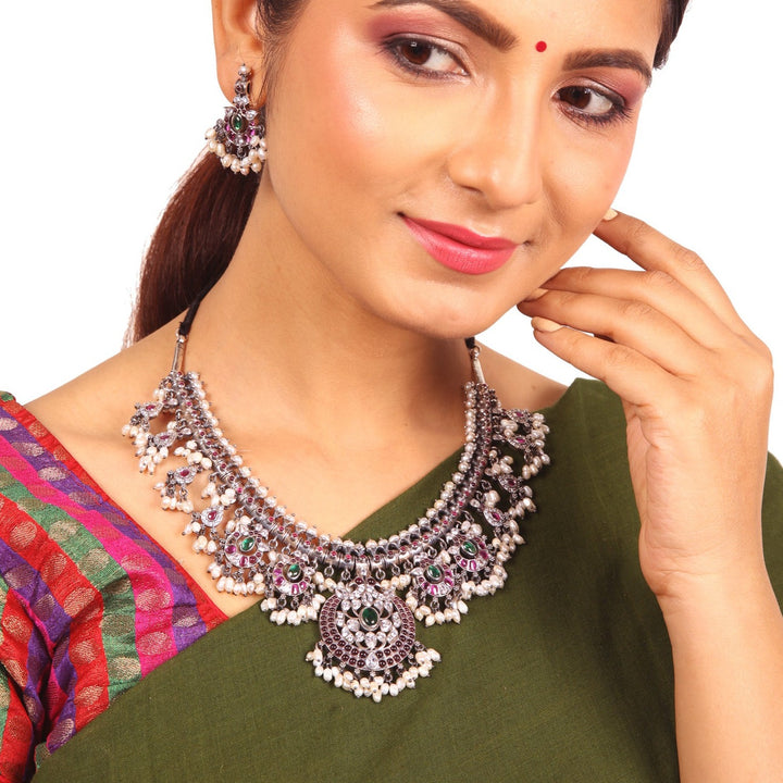 Ilamathi Necklace - 925 oxidized silver