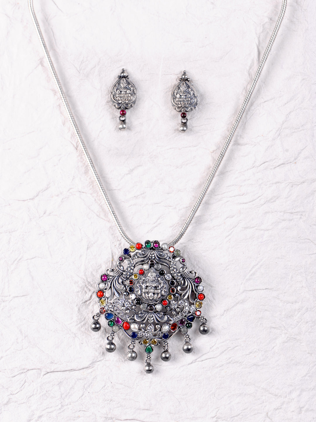 Kashvi Navarathna Lakshmi Necklace - 925 oxidized silver