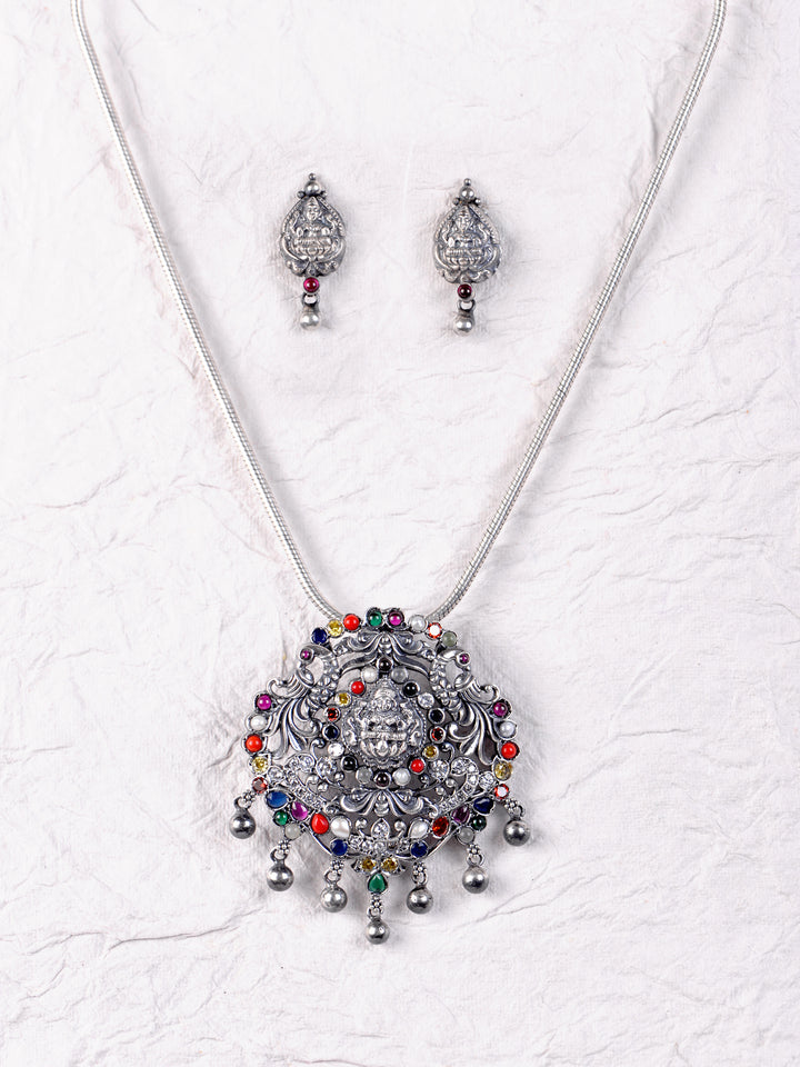 Kashvi Navarathna Lakshmi Necklace - 925 oxidized silver