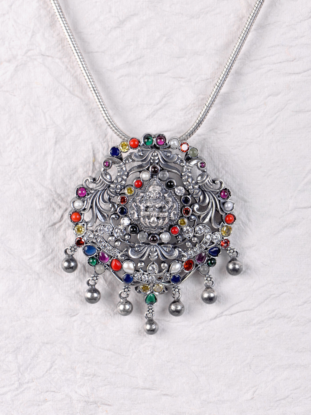 Kashvi Navarathna Lakshmi Necklace - 925 oxidized silver