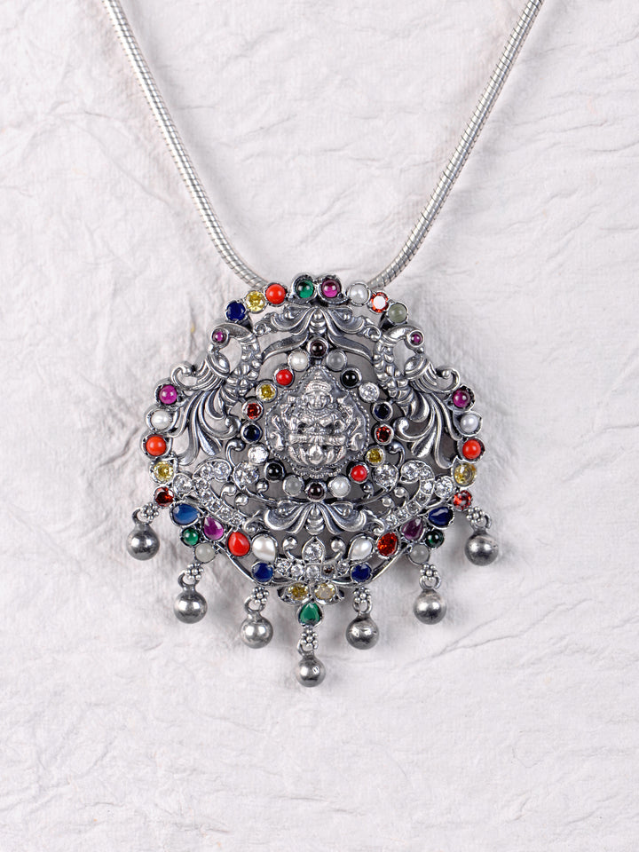 Kashvi Navarathna Lakshmi Necklace - 925 oxidized silver