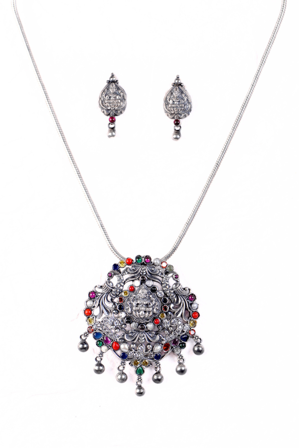 Kashvi Navarathna Lakshmi Necklace - 925 oxidized silver