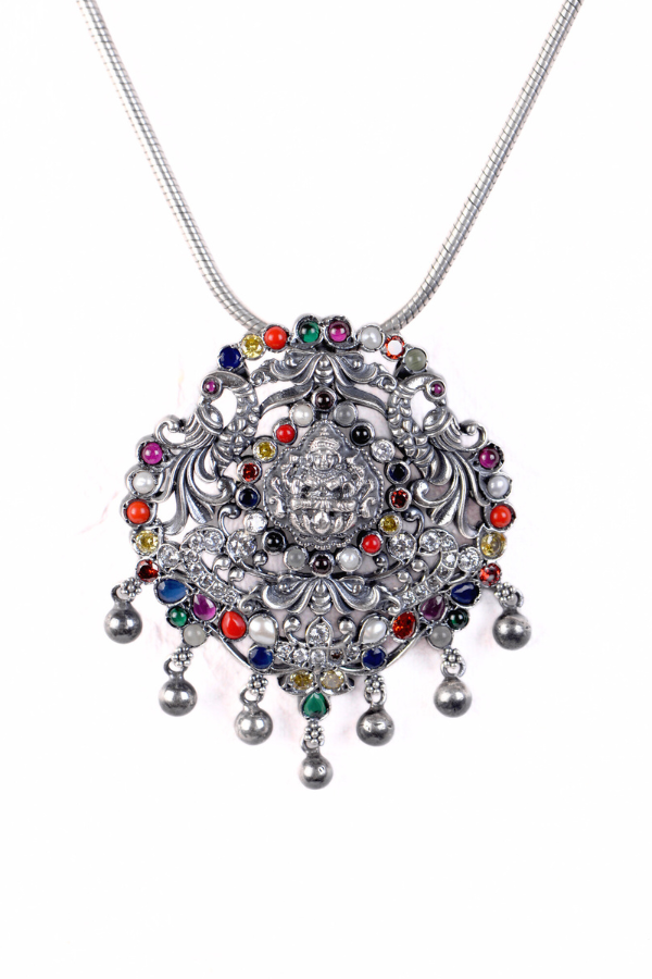 Kashvi Navarathna Lakshmi Necklace - 925 oxidized silver